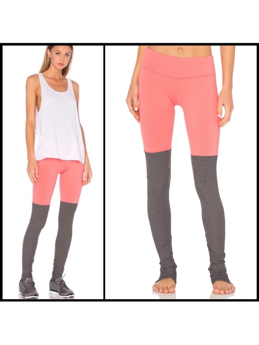Alo Yoga Goddess Coral and Charcoal Colorblock High-Rise Leggings